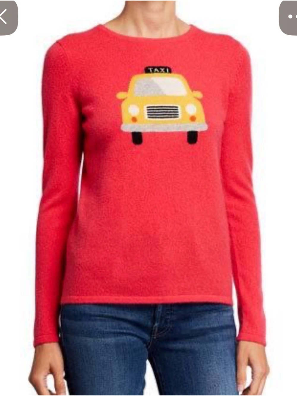 Neiman Marcus Coral Crewneck Sweater with Yellow Taxi Motif